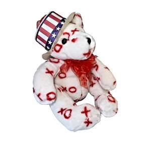 Vintage Fiesta Bear Plush Teddy  White Stuffed Plush America Uncle Sam July 4th